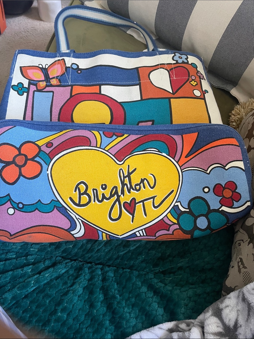Brighton Multicolor Canvas Tote with Yellow Heart Accent
